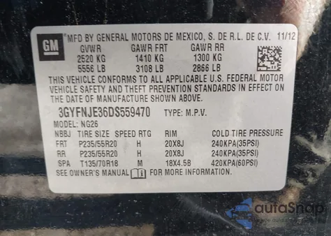 2013 Cadillac Srx Premium Collection from USA, damaged, VIN 3GYFNJE36DS559470